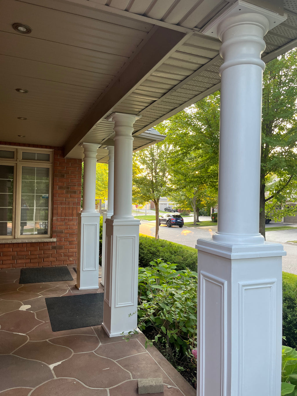 Blue Garage Door and Pillars Renovation - Richmond Hill Property Tranformation